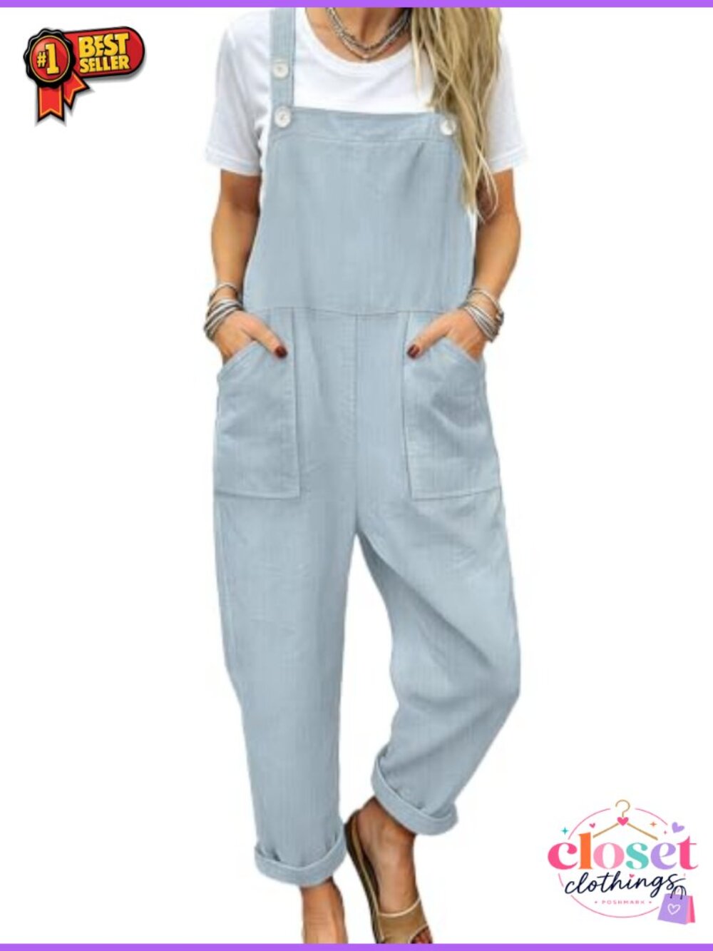 YESNO Women's Cotton Overalls Loose Fit Adjustable Strap Bib Jumpsuit with